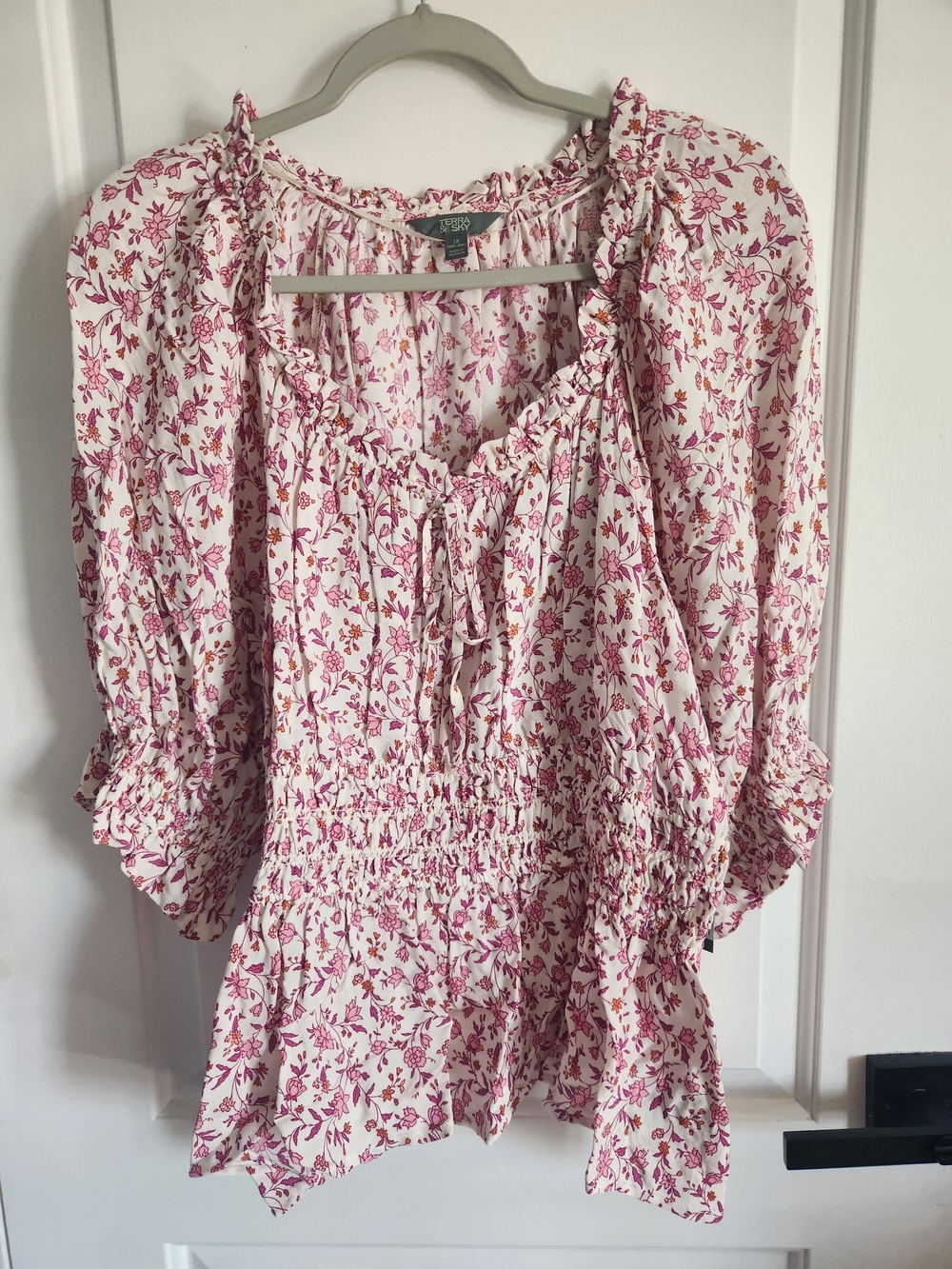 Terra & Sky Pink Floral Peasant Blouse